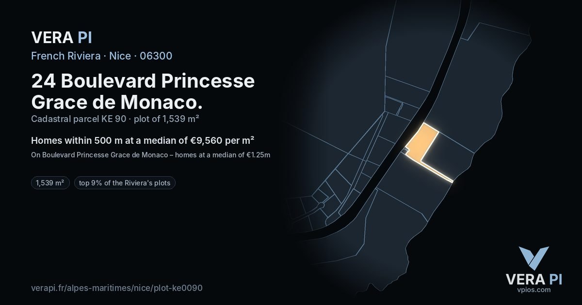 24 Boulevard Princesse Grace de Monaco, Nice at night – the plot lit, the parcels around coloured by the prices near them