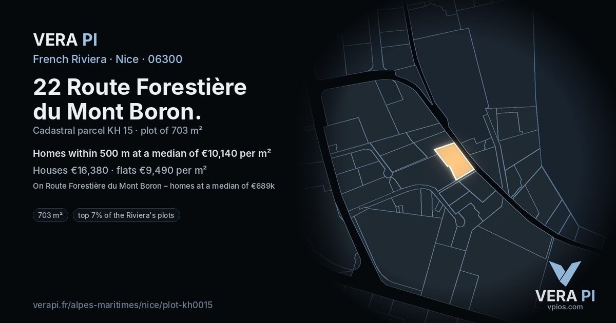 22 Route Forestière du Mont Boron, Nice at night – the plot lit, the parcels around coloured by the prices near them