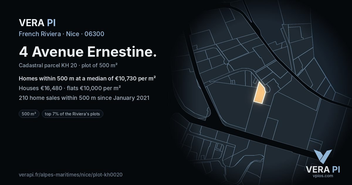 4 Avenue Ernestine, Nice at night – the plot lit, the parcels around coloured by the prices near them