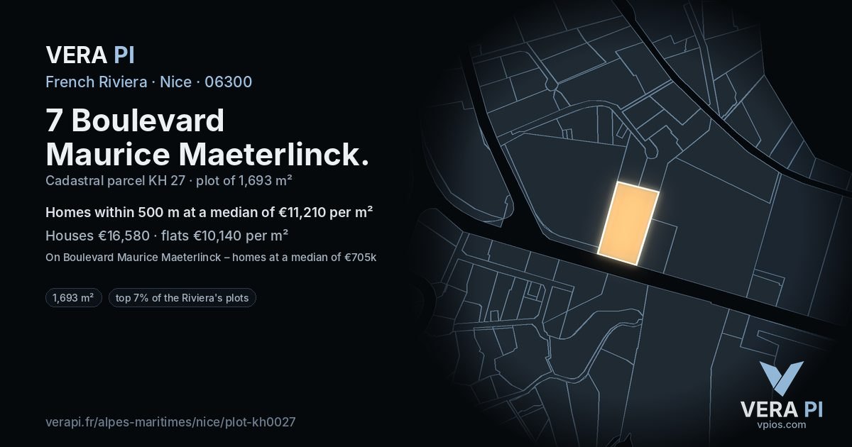 7 Boulevard Maurice Maeterlinck, Nice at night – the plot lit, the parcels around coloured by the prices near them