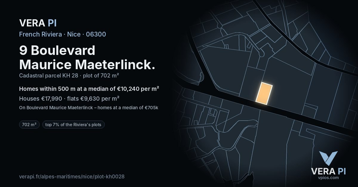 9 Boulevard Maurice Maeterlinck, Nice at night – the plot lit, the parcels around coloured by the prices near them