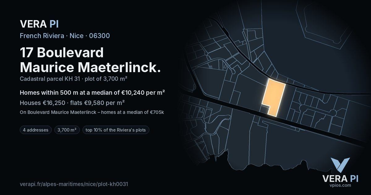 17 Boulevard Maurice Maeterlinck, Nice at night – the plot lit, the parcels around coloured by the prices near them