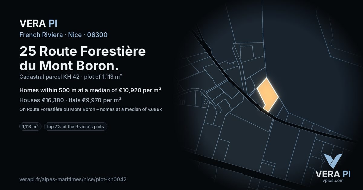 25 Route Forestière du Mont Boron, Nice at night – the plot lit, the parcels around coloured by the prices near them