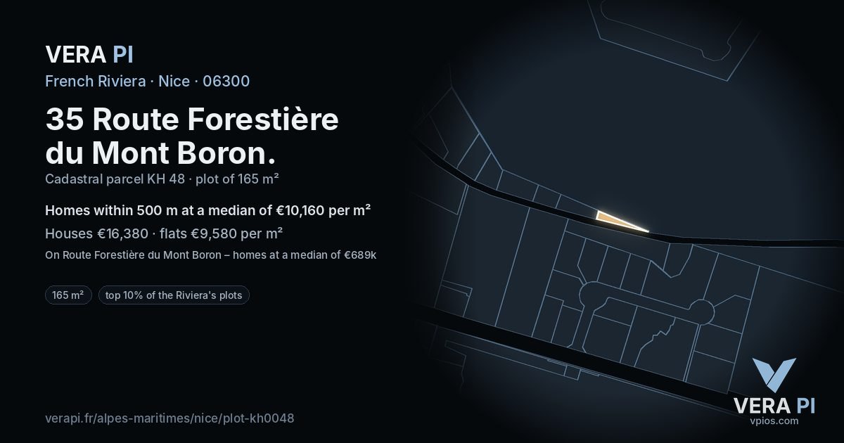 35 Route Forestière du Mont Boron, Nice at night – the plot lit, the parcels around coloured by the prices near them