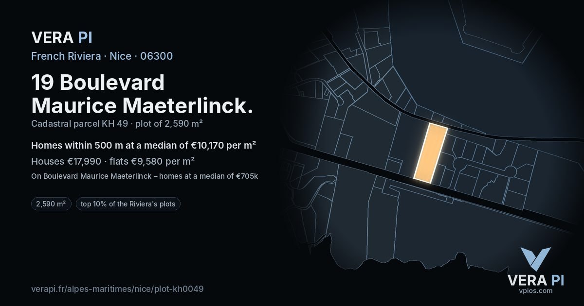 19 Boulevard Maurice Maeterlinck, Nice at night – the plot lit, the parcels around coloured by the prices near them