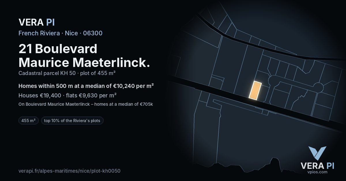 21 Boulevard Maurice Maeterlinck, Nice at night – the plot lit, the parcels around coloured by the prices near them