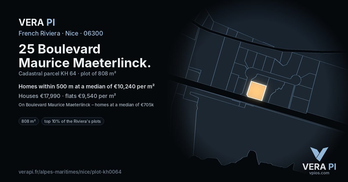 25 Boulevard Maurice Maeterlinck, Nice at night – the plot lit, the parcels around coloured by the prices near them