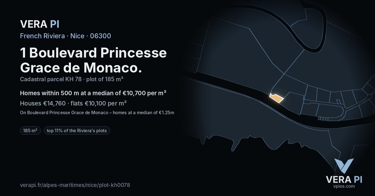 1 Boulevard Princesse Grace de Monaco, Nice at night – the plot lit, the parcels around coloured by the prices near them