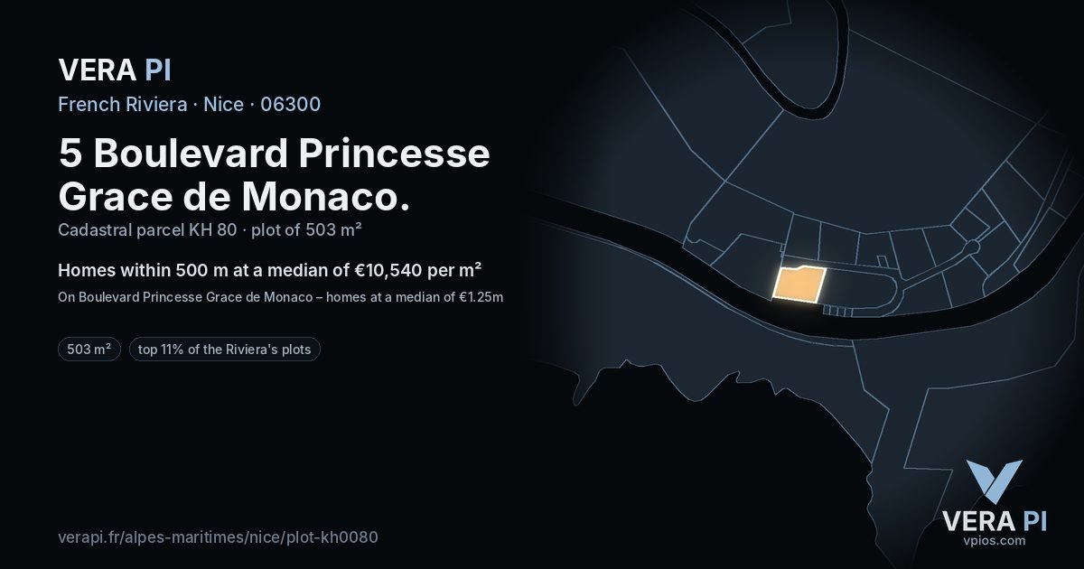 5 Boulevard Princesse Grace de Monaco, Nice at night – the plot lit, the parcels around coloured by the prices near them