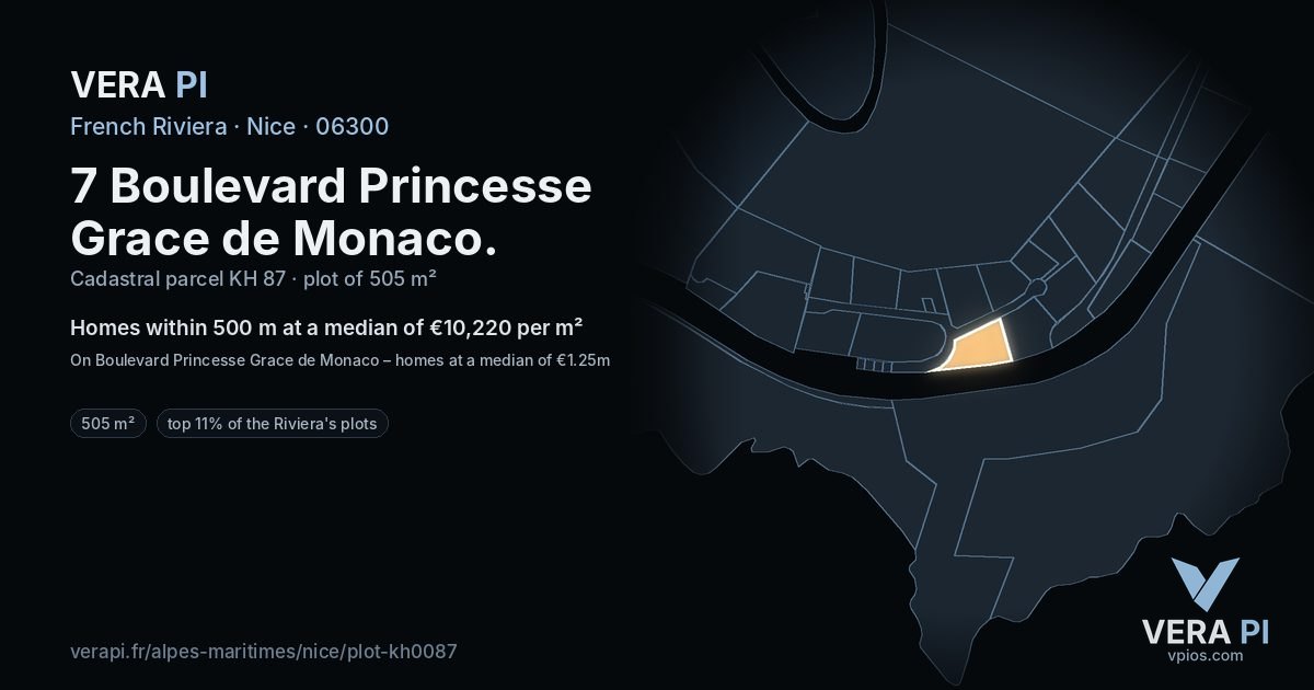 7 Boulevard Princesse Grace de Monaco, Nice at night – the plot lit, the parcels around coloured by the prices near them