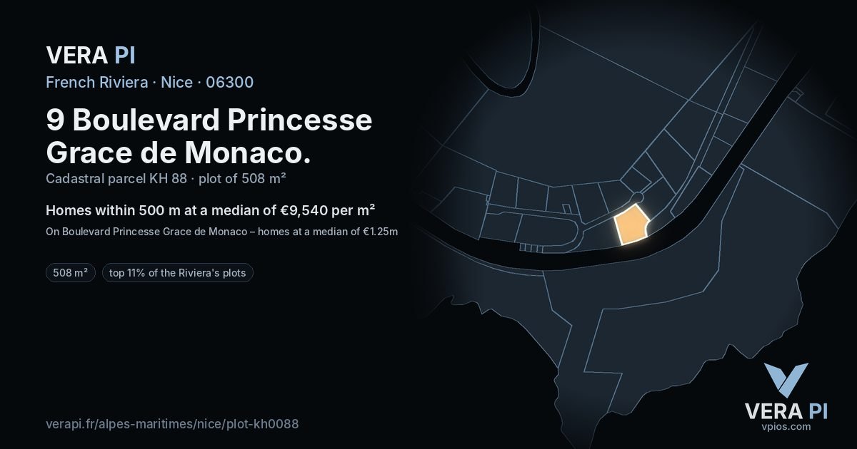 9 Boulevard Princesse Grace de Monaco, Nice at night – the plot lit, the parcels around coloured by the prices near them
