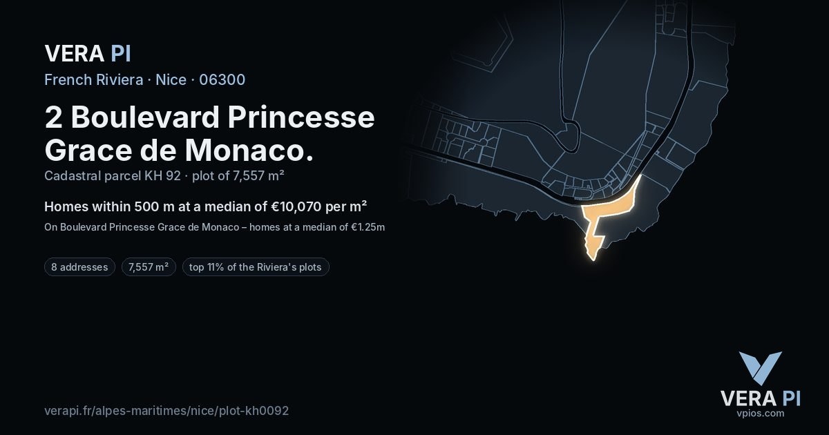 2 Boulevard Princesse Grace de Monaco, Nice at night – the plot lit, the parcels around coloured by the prices near them