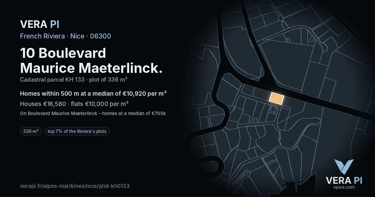 10 Boulevard Maurice Maeterlinck, Nice at night – the plot lit, the parcels around coloured by the prices near them
