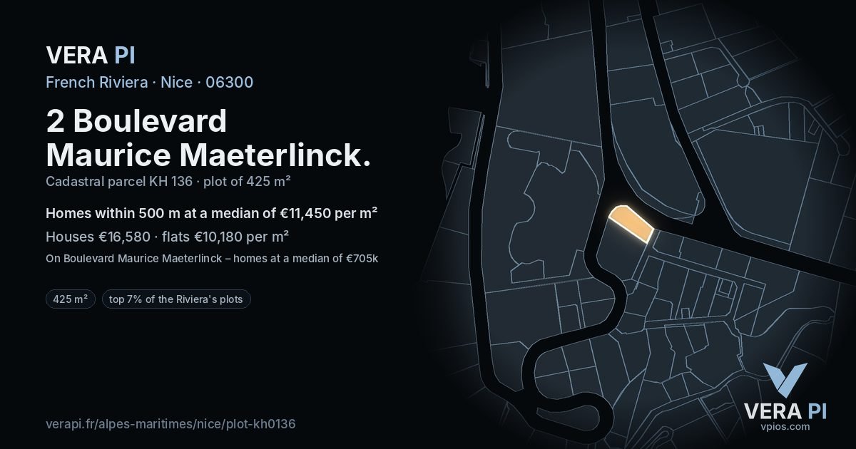 2 Boulevard Maurice Maeterlinck, Nice at night – the plot lit, the parcels around coloured by the prices near them