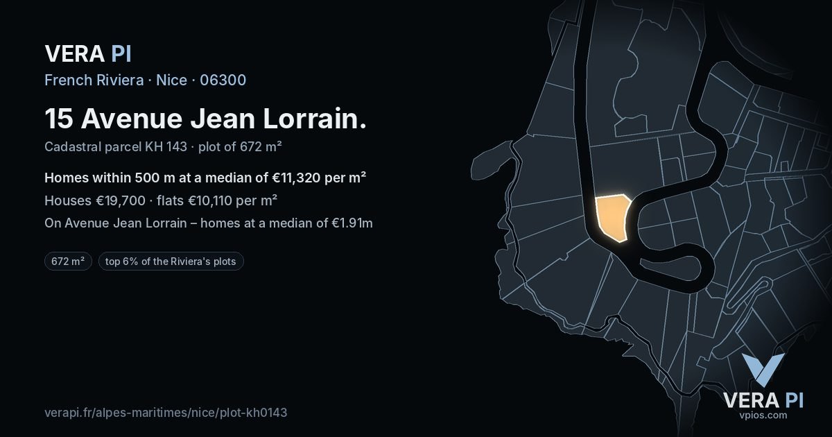 15 Avenue Jean Lorrain, Nice at night – the plot lit, the parcels around coloured by the prices near them