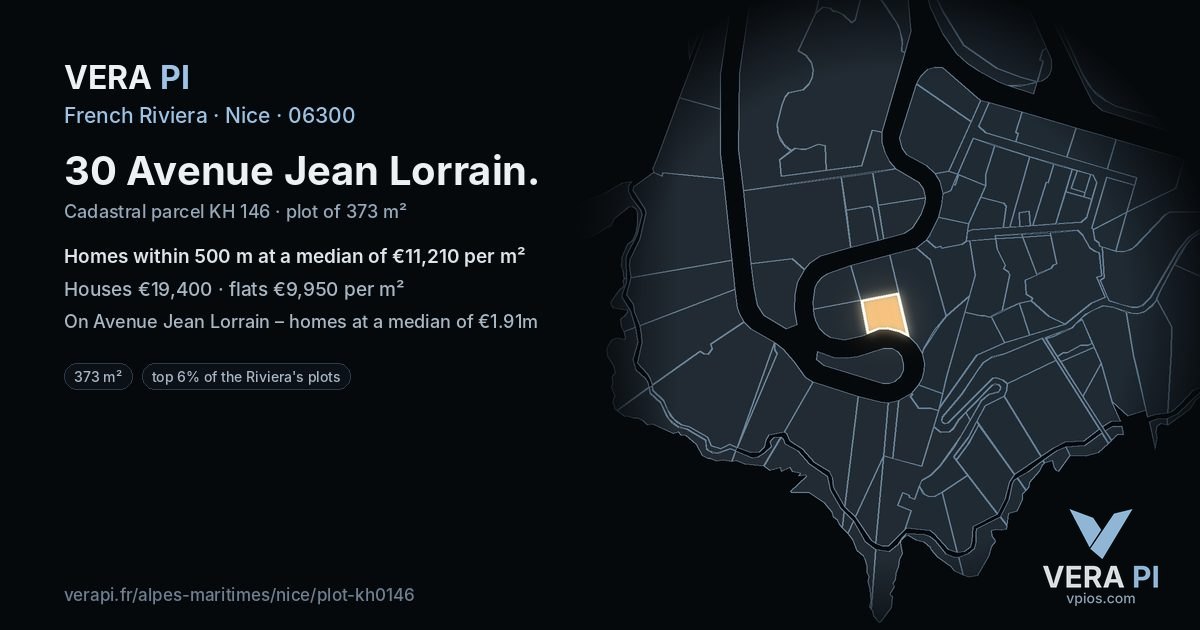 30 Avenue Jean Lorrain, Nice at night – the plot lit, the parcels around coloured by the prices near them