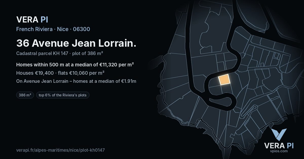 36 Avenue Jean Lorrain, Nice at night – the plot lit, the parcels around coloured by the prices near them