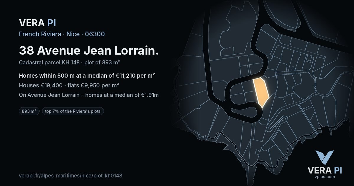 38 Avenue Jean Lorrain, Nice at night – the plot lit, the parcels around coloured by the prices near them