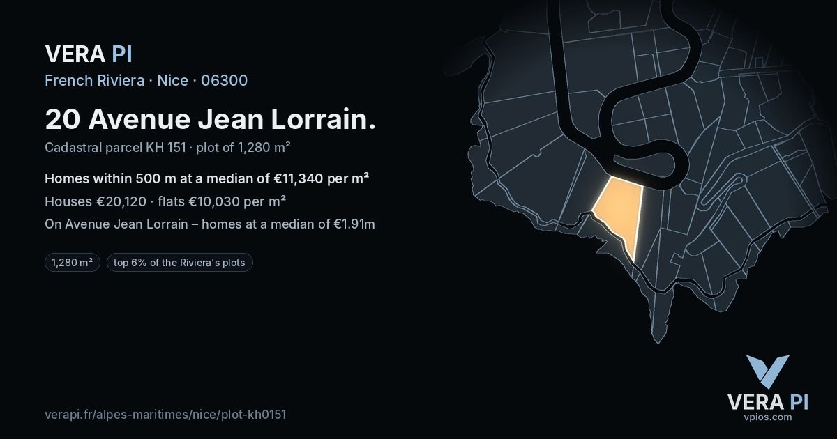 20 Avenue Jean Lorrain, Nice at night – the plot lit, the parcels around coloured by the prices near them
