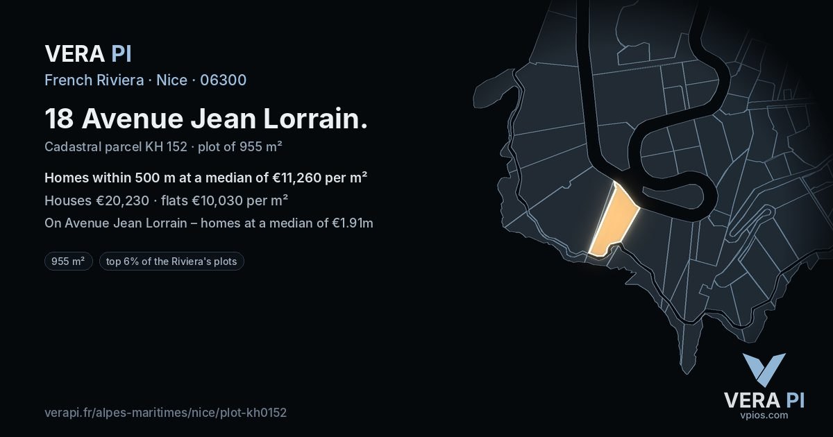18 Avenue Jean Lorrain, Nice at night – the plot lit, the parcels around coloured by the prices near them
