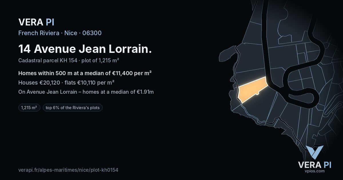 14 Avenue Jean Lorrain, Nice at night – the plot lit, the parcels around coloured by the prices near them