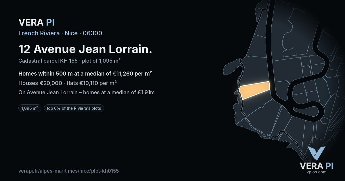 12 Avenue Jean Lorrain, Nice at night – the plot lit, the parcels around coloured by the prices near them