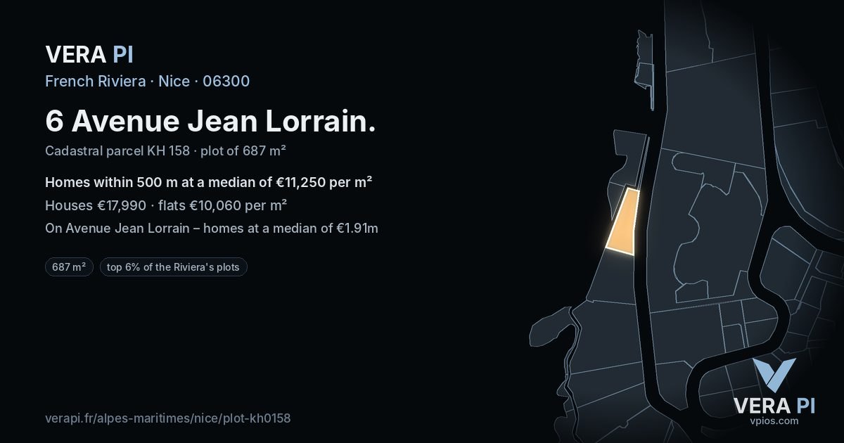 6 Avenue Jean Lorrain, Nice at night – the plot lit, the parcels around coloured by the prices near them