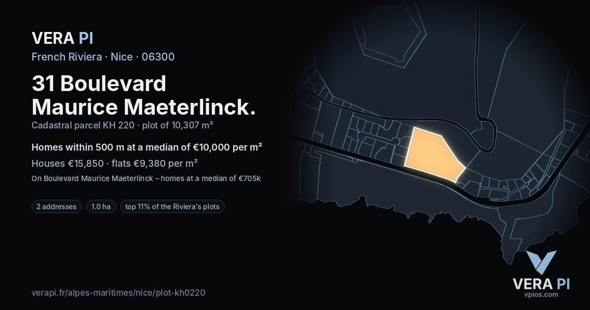 31 Boulevard Maurice Maeterlinck, Nice at night – the plot lit, the parcels around coloured by the prices near them