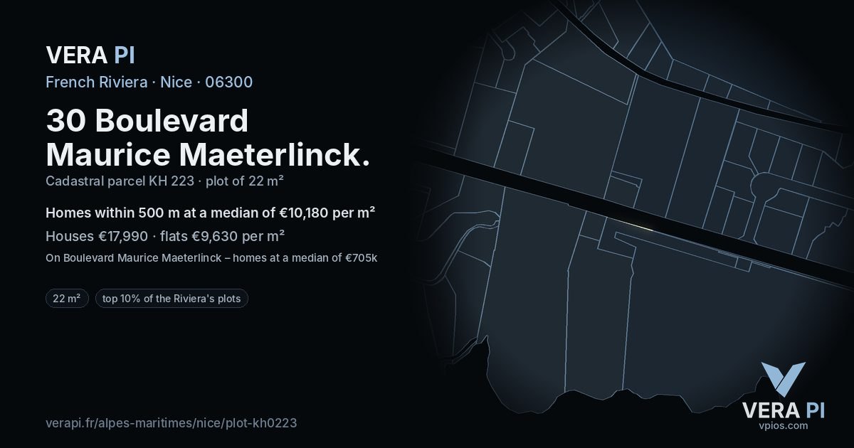 30 Boulevard Maurice Maeterlinck, Nice at night – the plot lit, the parcels around coloured by the prices near them