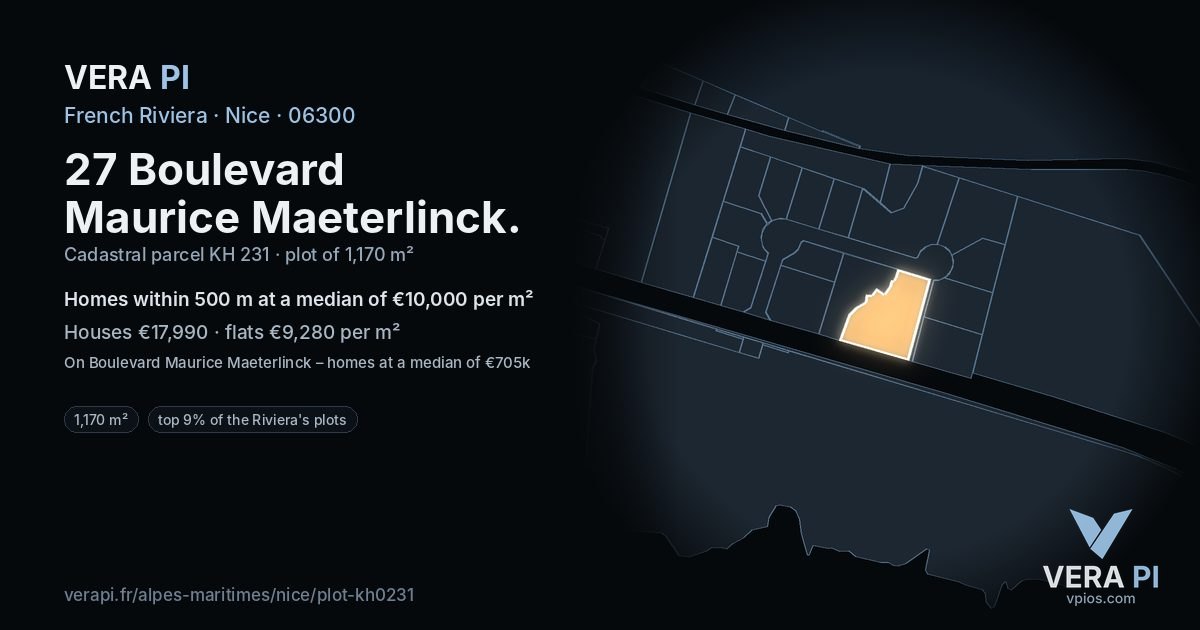 27 Boulevard Maurice Maeterlinck, Nice at night – the plot lit, the parcels around coloured by the prices near them