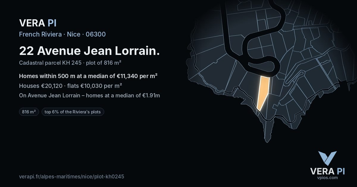 22 Avenue Jean Lorrain, Nice at night – the plot lit, the parcels around coloured by the prices near them