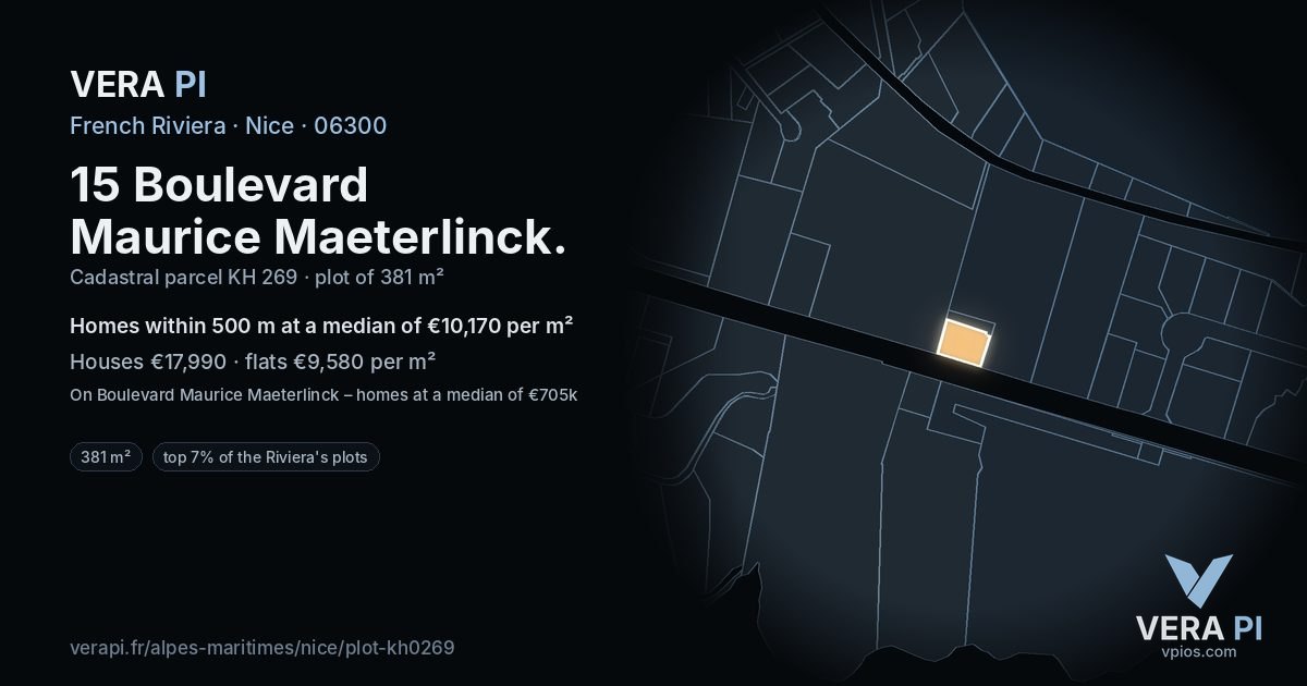 15 Boulevard Maurice Maeterlinck, Nice at night – the plot lit, the parcels around coloured by the prices near them