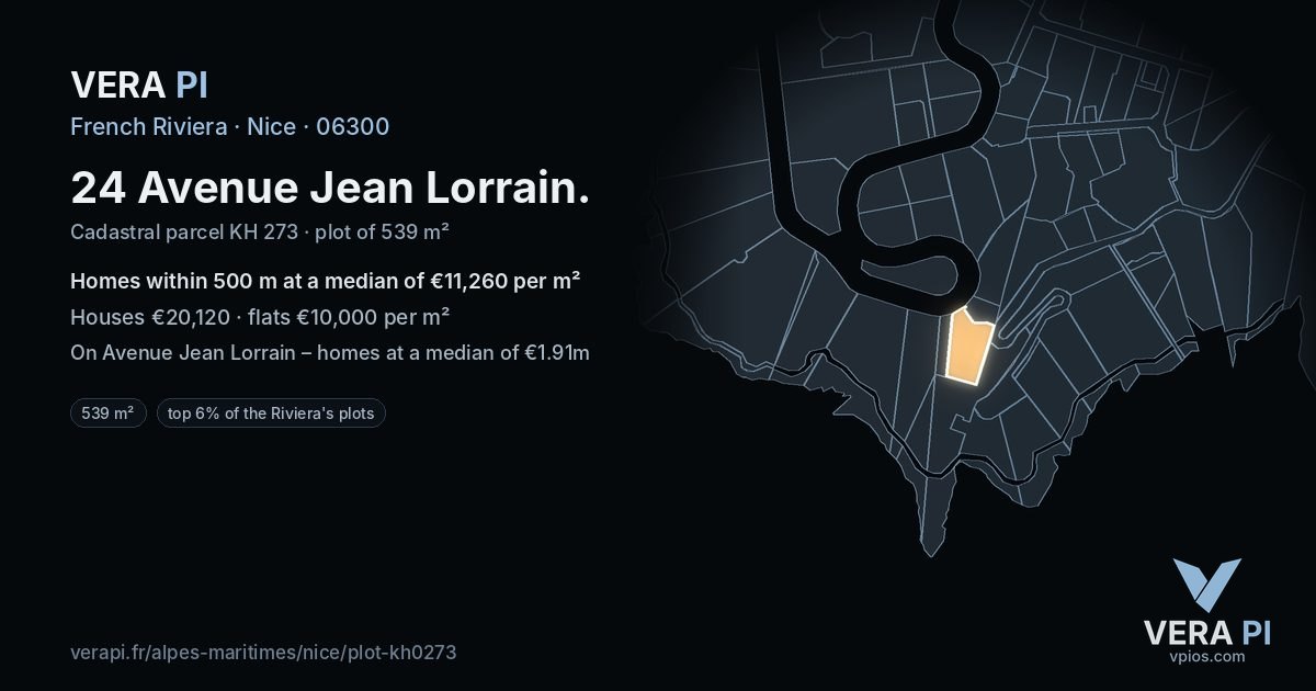 24 Avenue Jean Lorrain, Nice at night – the plot lit, the parcels around coloured by the prices near them