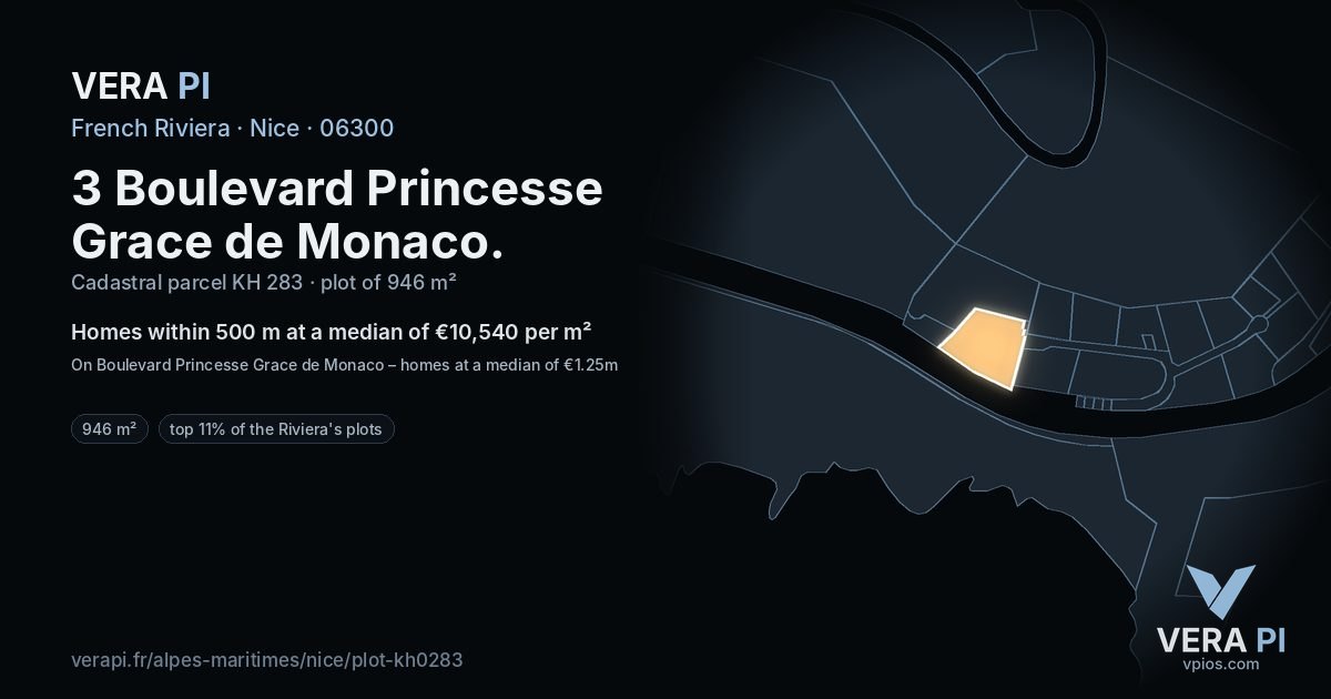 3 Boulevard Princesse Grace de Monaco, Nice at night – the plot lit, the parcels around coloured by the prices near them