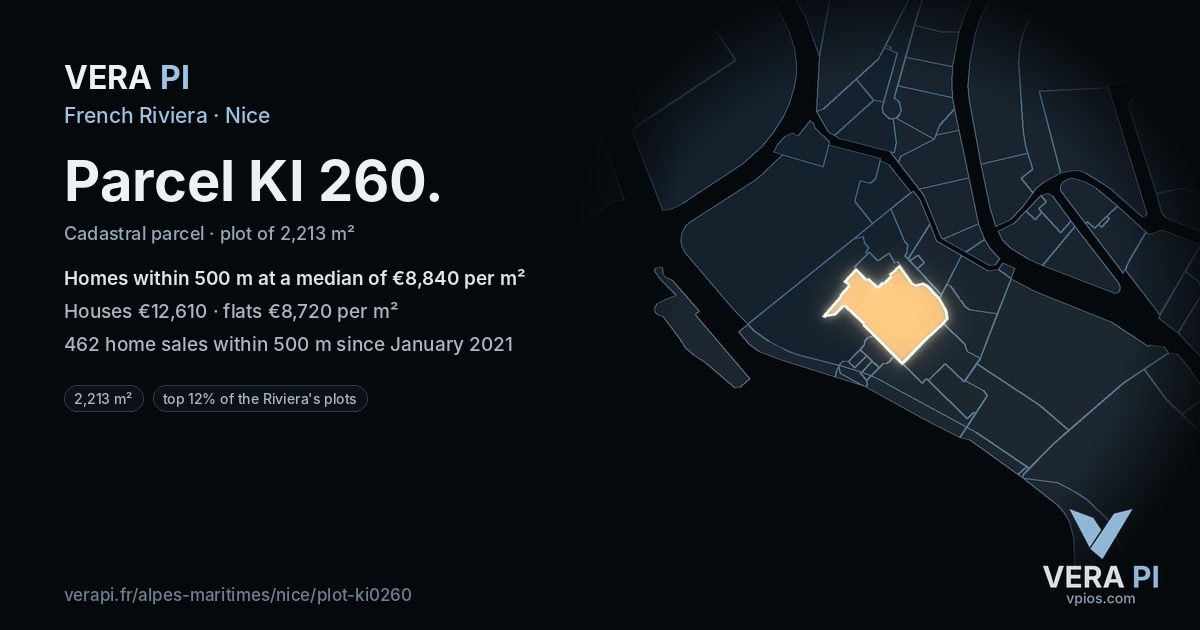 Parcel KI 260, Nice at night – the plot lit, the parcels around coloured by the prices near them