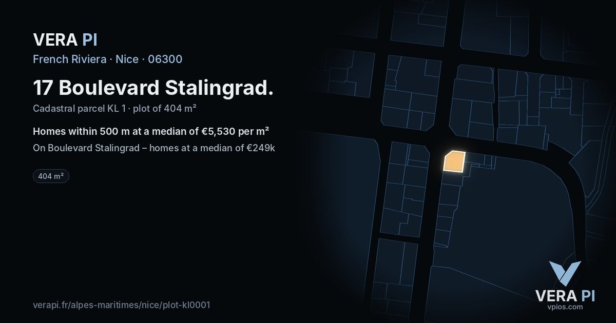 17 Boulevard Stalingrad, Nice at night – the plot lit, the parcels around coloured by the prices near them