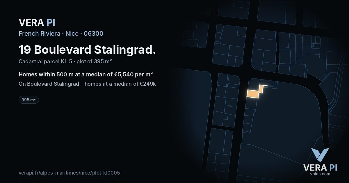 19 Boulevard Stalingrad, Nice at night – the plot lit, the parcels around coloured by the prices near them