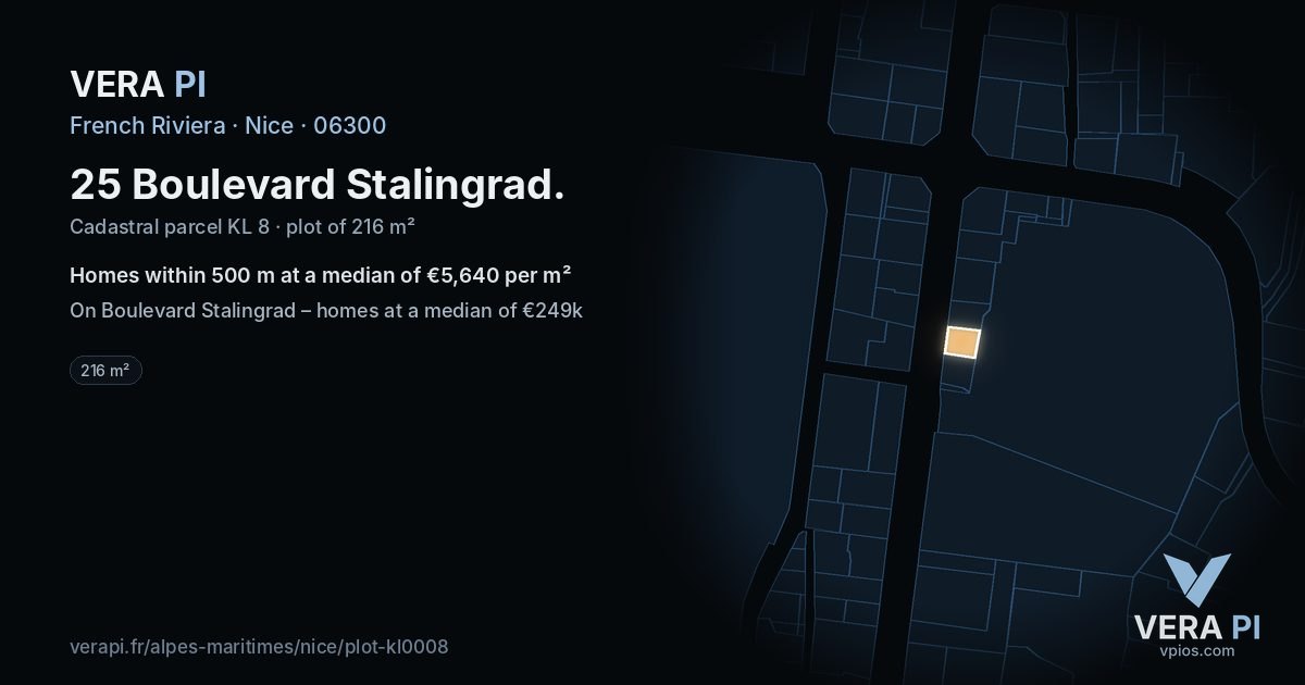 25 Boulevard Stalingrad, Nice at night – the plot lit, the parcels around coloured by the prices near them