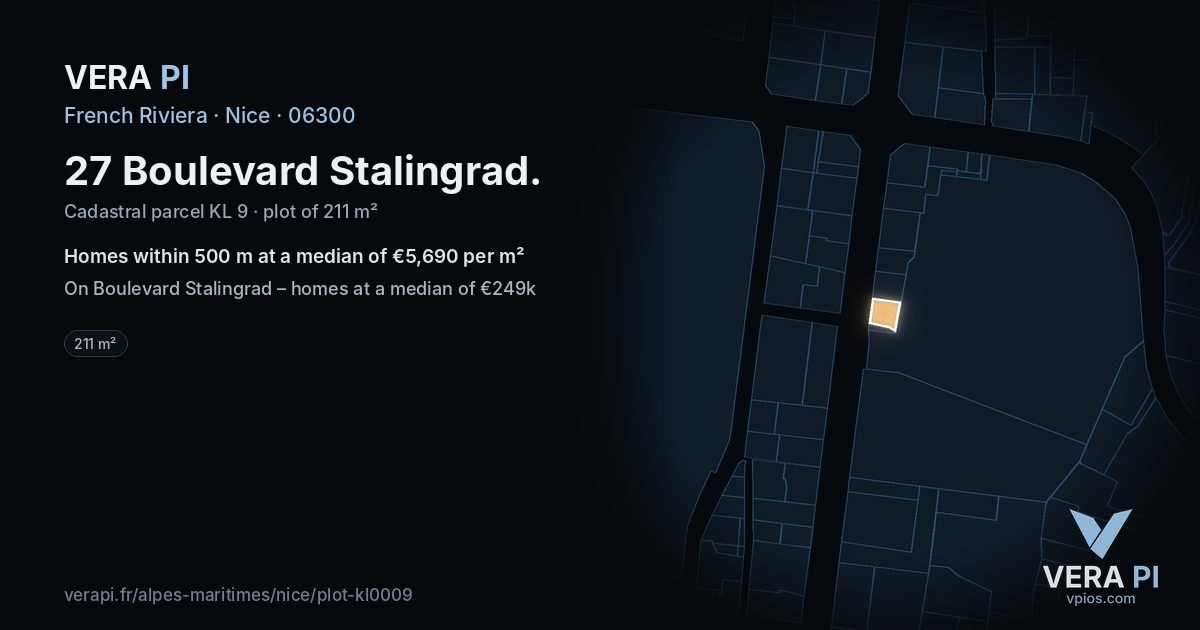 27 Boulevard Stalingrad, Nice at night – the plot lit, the parcels around coloured by the prices near them