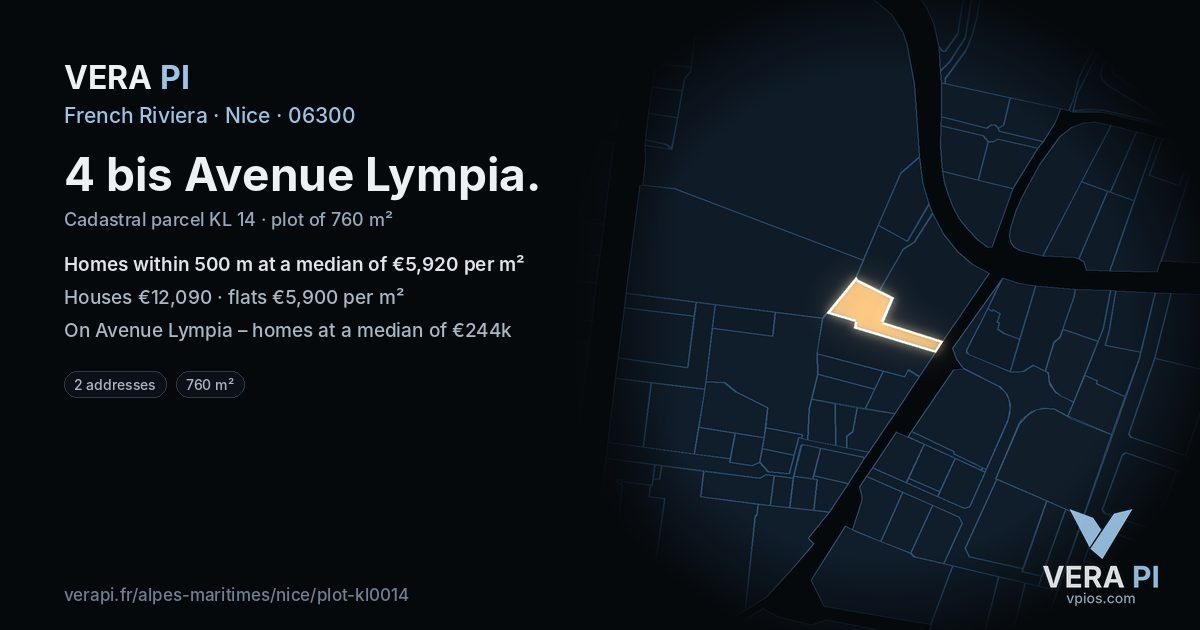 4 bis Avenue Lympia, Nice at night – the plot lit, the parcels around coloured by the prices near them