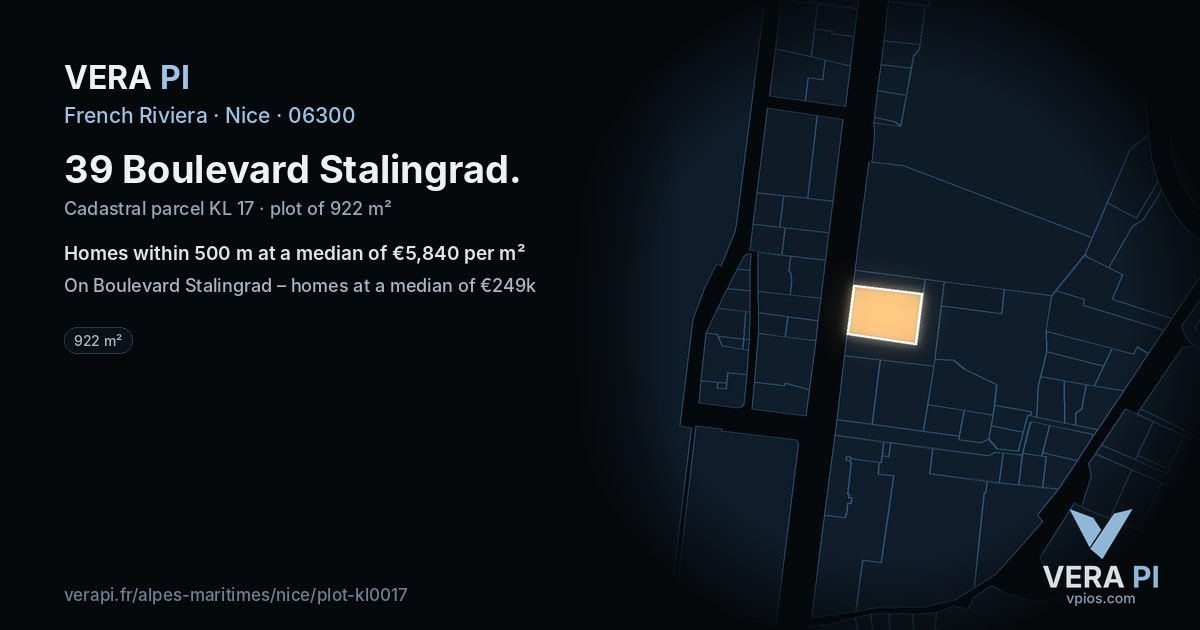 39 Boulevard Stalingrad, Nice at night – the plot lit, the parcels around coloured by the prices near them
