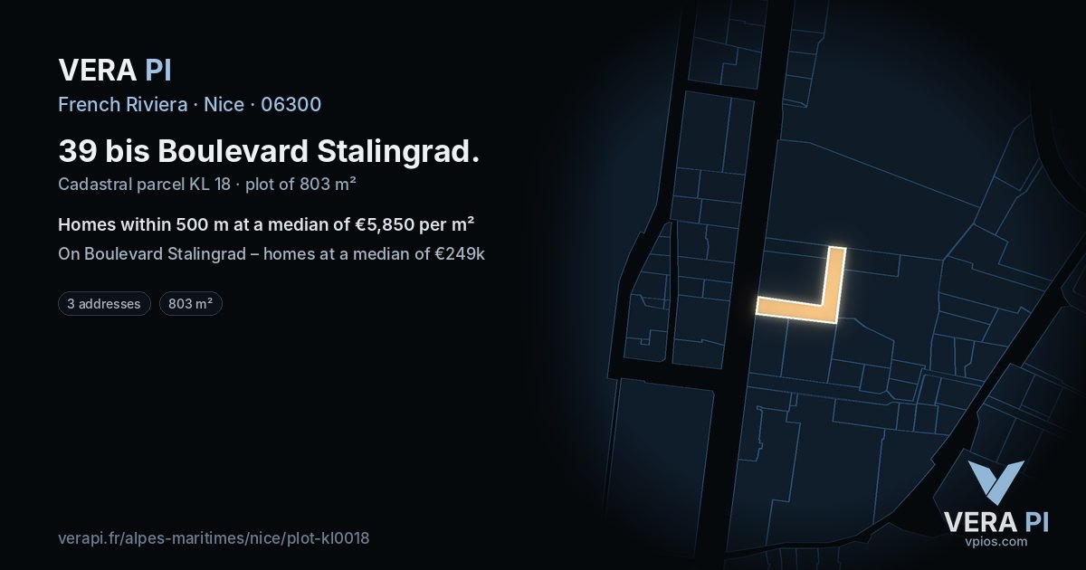 39 bis Boulevard Stalingrad, Nice at night – the plot lit, the parcels around coloured by the prices near them