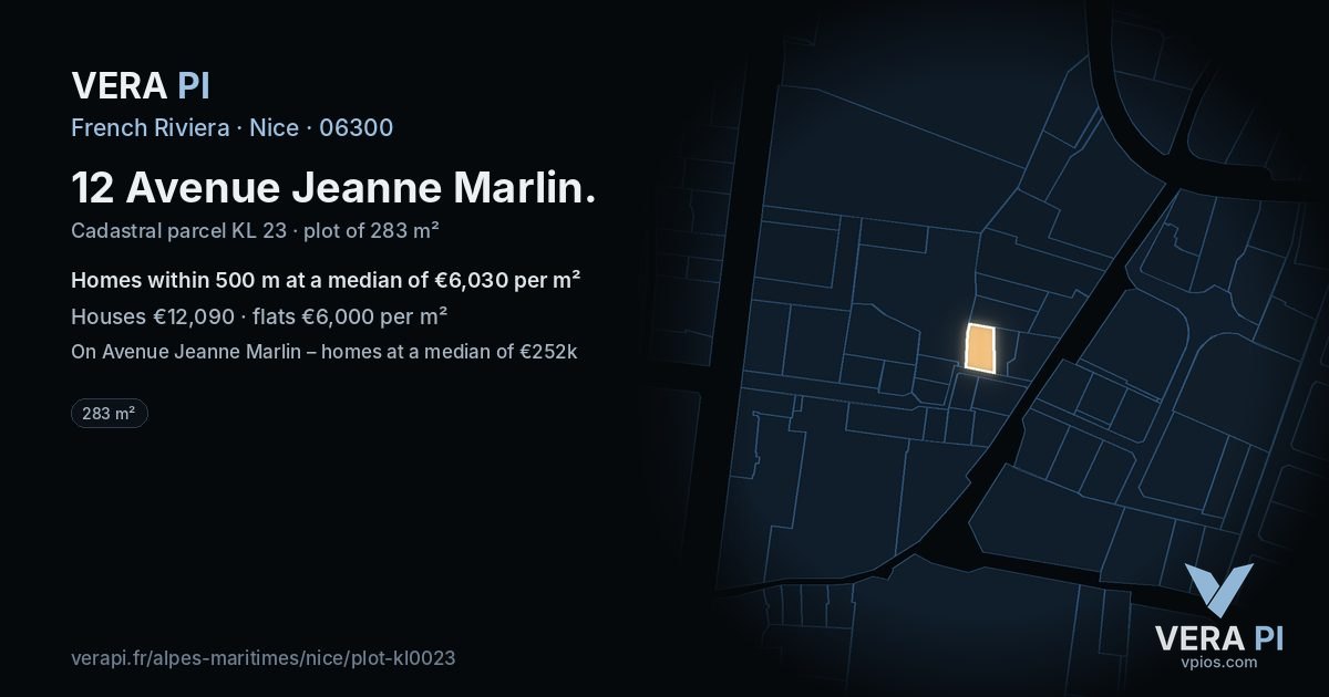 12 Avenue Jeanne Marlin, Nice at night – the plot lit, the parcels around coloured by the prices near them