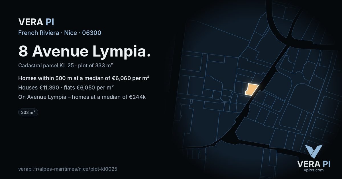 8 Avenue Lympia, Nice at night – the plot lit, the parcels around coloured by the prices near them