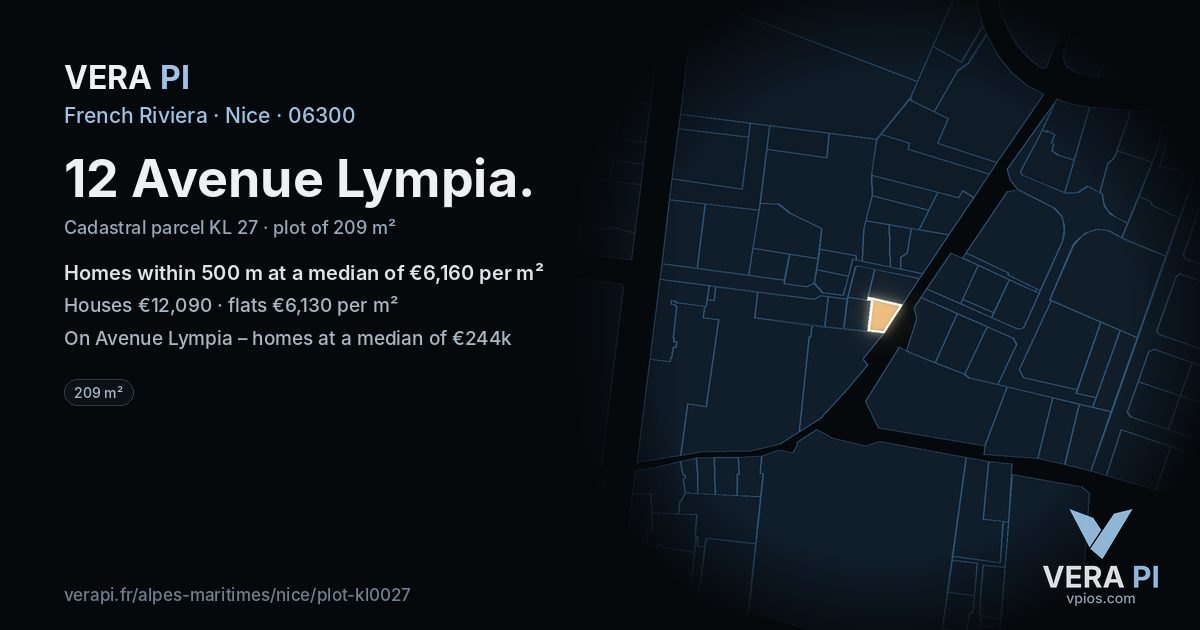 12 Avenue Lympia, Nice at night – the plot lit, the parcels around coloured by the prices near them