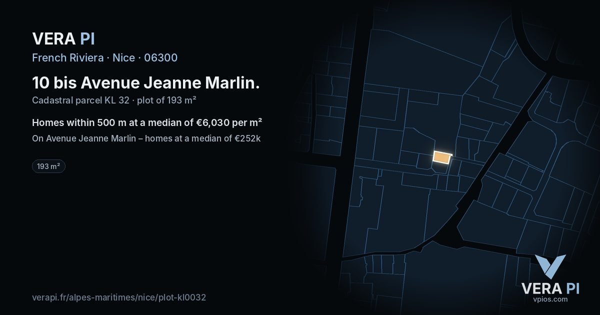 10 bis Avenue Jeanne Marlin, Nice at night – the plot lit, the parcels around coloured by the prices near them