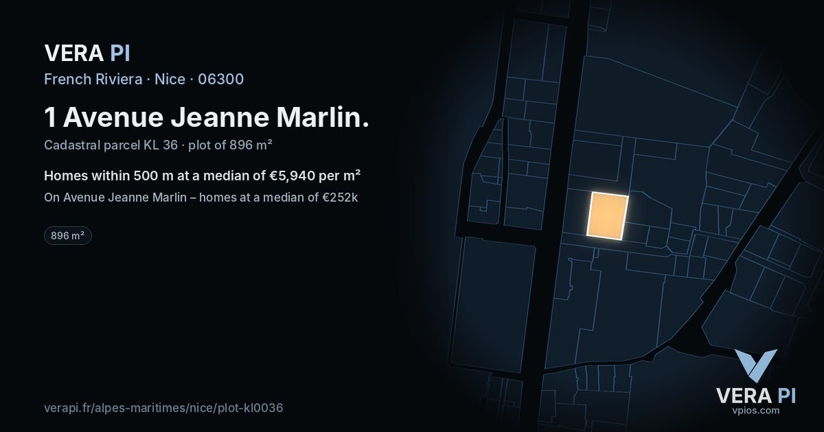 1 Avenue Jeanne Marlin, Nice at night – the plot lit, the parcels around coloured by the prices near them
