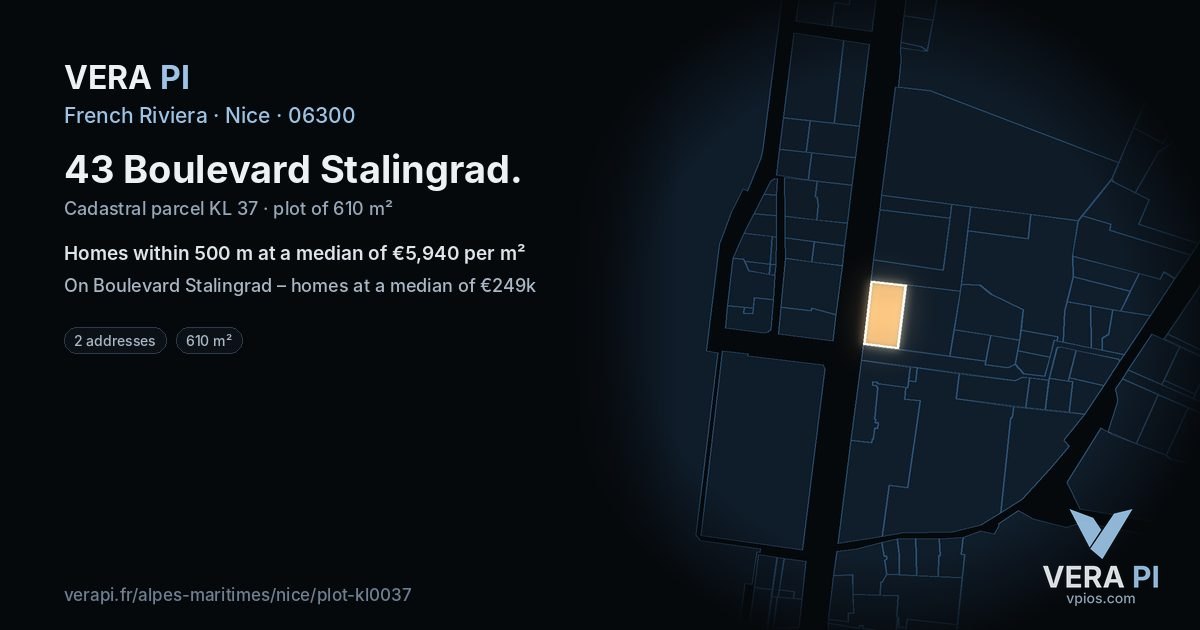 43 Boulevard Stalingrad, Nice at night – the plot lit, the parcels around coloured by the prices near them