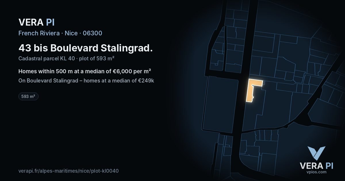 43 bis Boulevard Stalingrad, Nice at night – the plot lit, the parcels around coloured by the prices near them