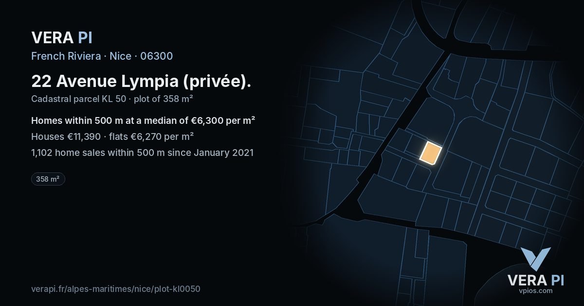 22 Avenue Lympia (privée), Nice at night – the plot lit, the parcels around coloured by the prices near them